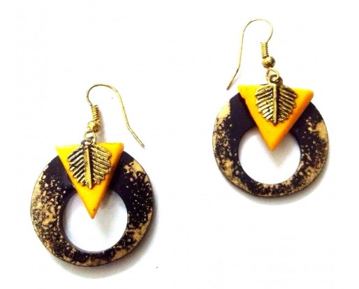 Handmade Painted Wooden Wood Earrings Jhumki Ethnic Chic Boho Drop Long EA303